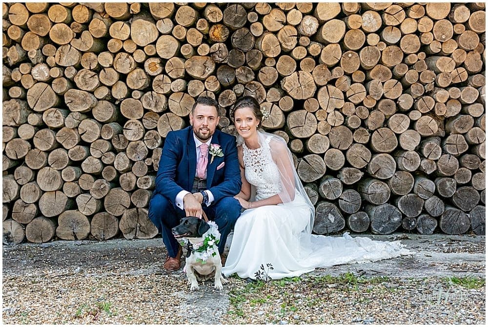 Bride and Groom and their dog Bury Court Wedding